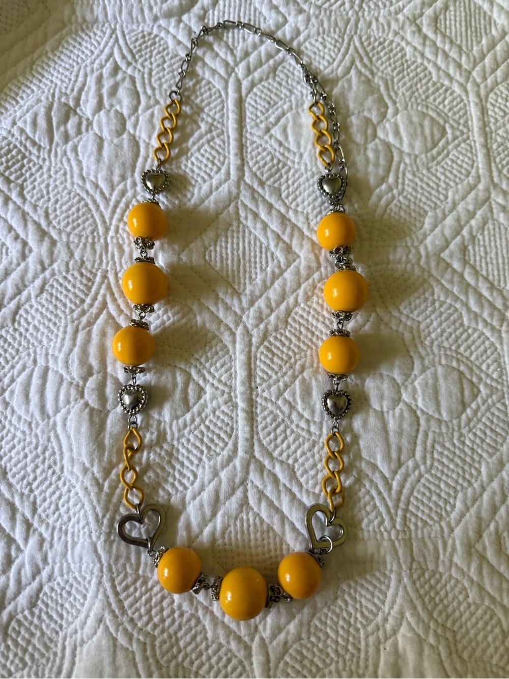 Yellow Bead Heart-Link Necklace - Women Jewelry
